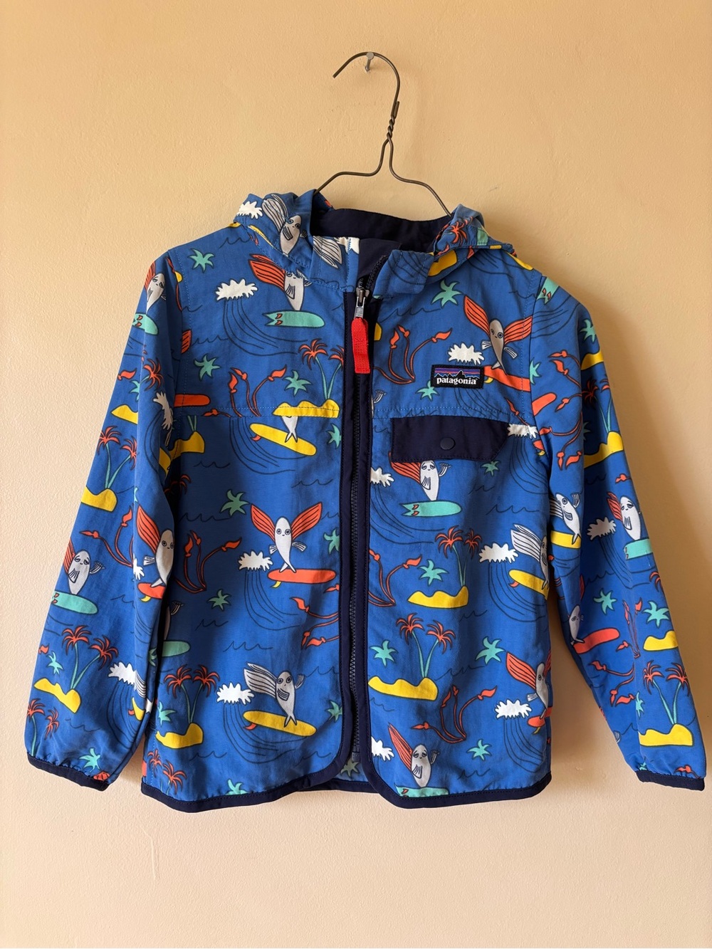 Patagonia Kids' Baggies Jacket Windbreaker Fun blue print 4T coat like new
